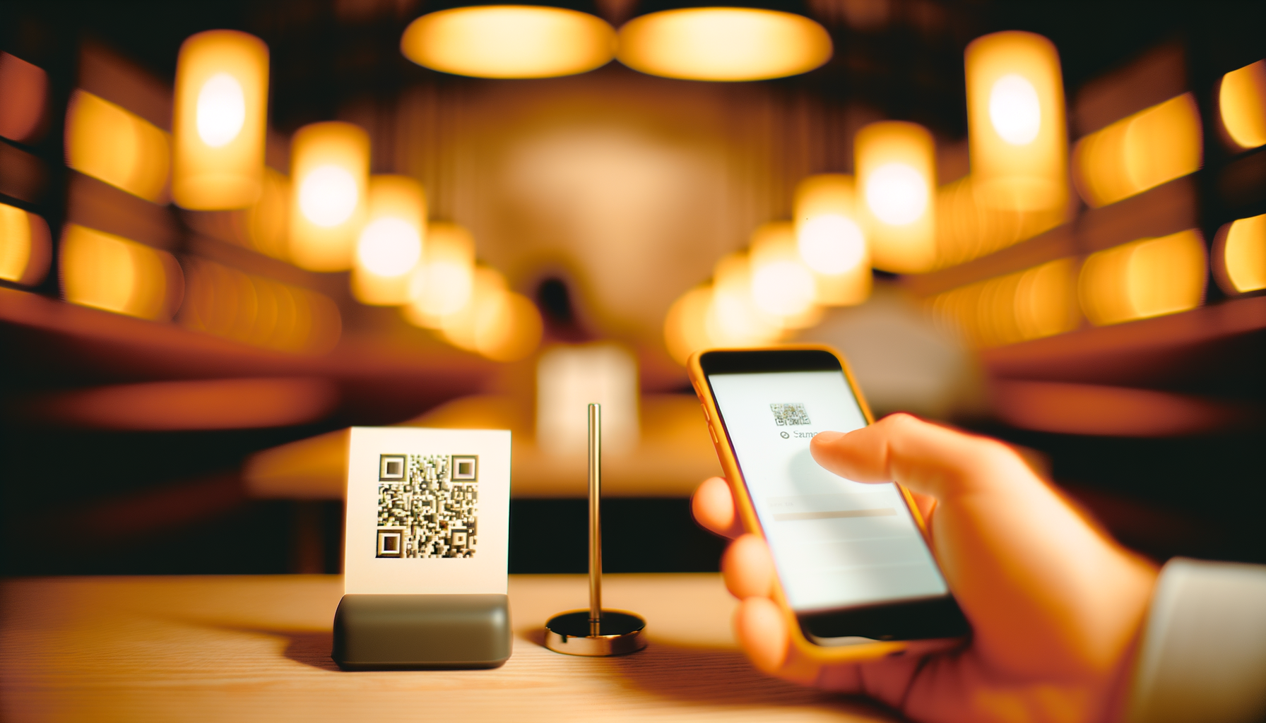 客人用手機掃描桌上 QR Code 的畫面